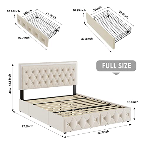 White Upholstered LED Bed Frame with 4 Drawers Z1328