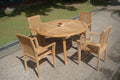 5 Pc Teak Dining Set with Round Table and 4 Stacking Arm Chairs I76336