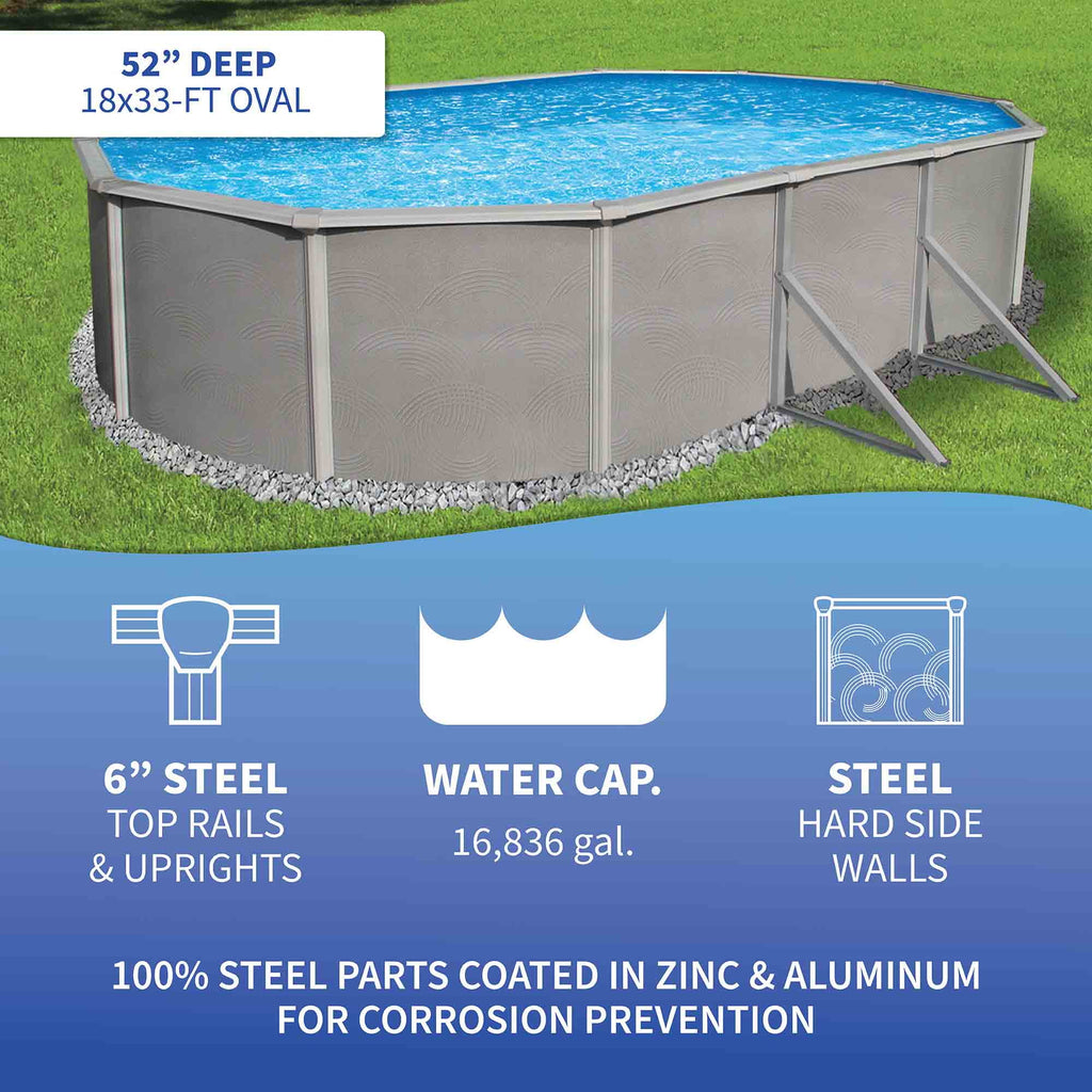 18-ft x 33-ft Oval 52-in Deep Metal Wall Swimming Pool Z3811