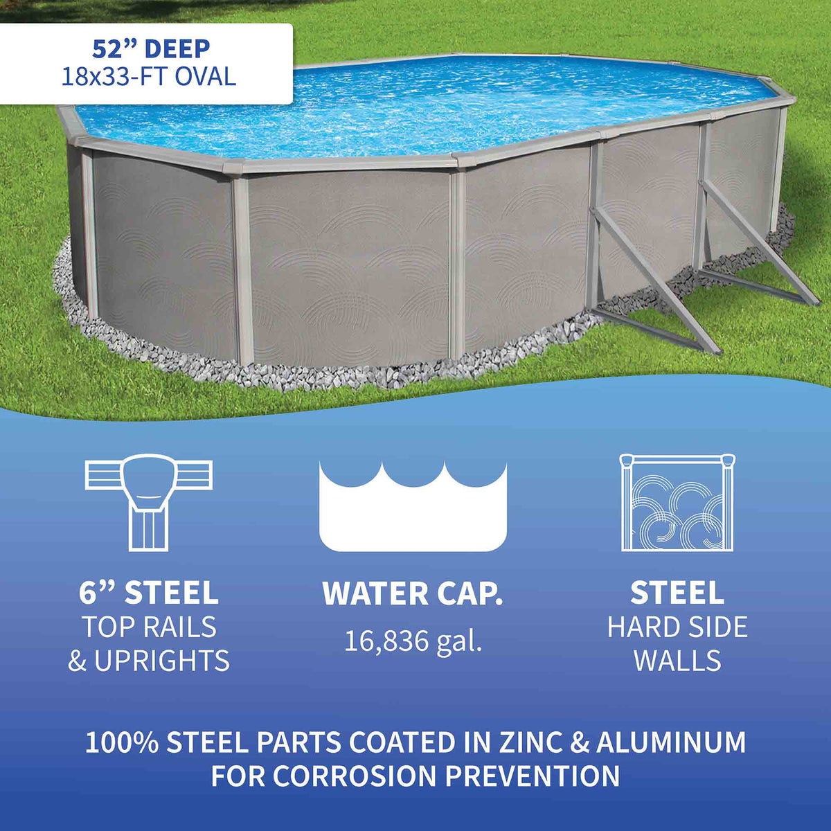 18-ft x 33-ft Oval 52-in Deep Metal Wall Swimming Pool Z3811