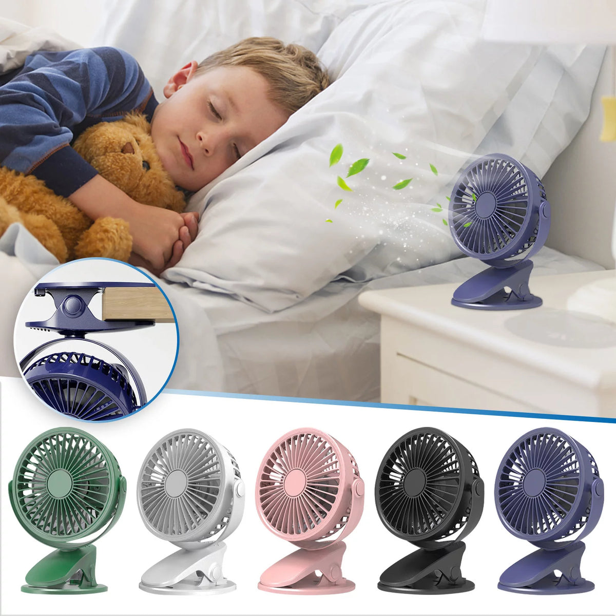 Portable Clip on Fan, 3 Speeds USB Plug in X28784