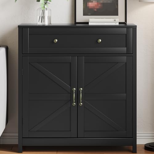White Freestanding Storage Cabinet with 2 Doors and Walnut Countertop H9283