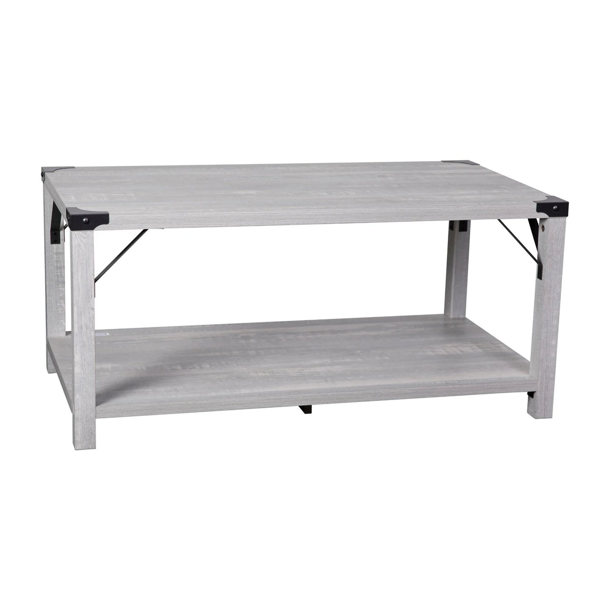2-Tier Coffee Table with Metal Side Braces and Corner Caps Aspen Gray G3190