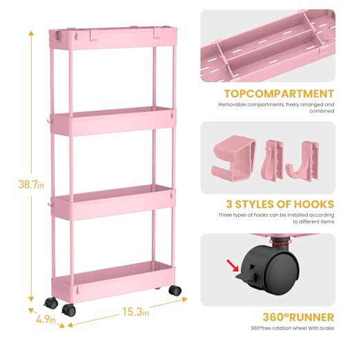 Slim Storage Cart 4 Tier White U42407