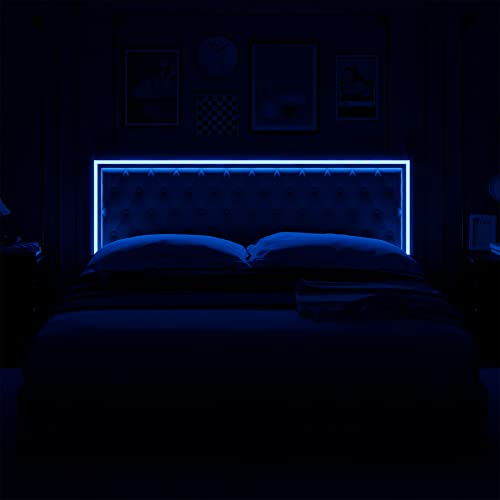 White Upholstered LED Bed Frame with 4 Drawers Z1328