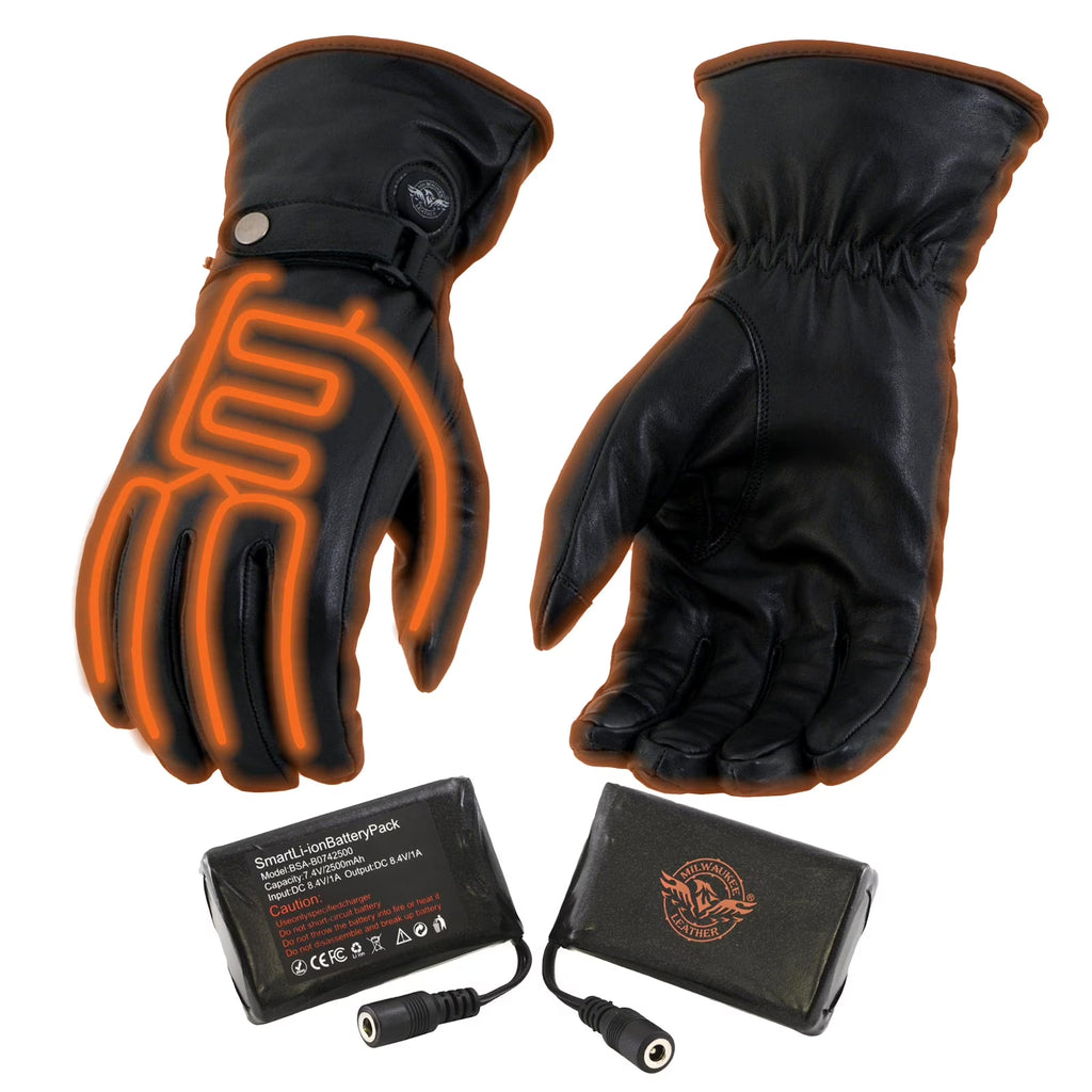 Black Leather Heated Winter Gloves with Battery X-Large E264484