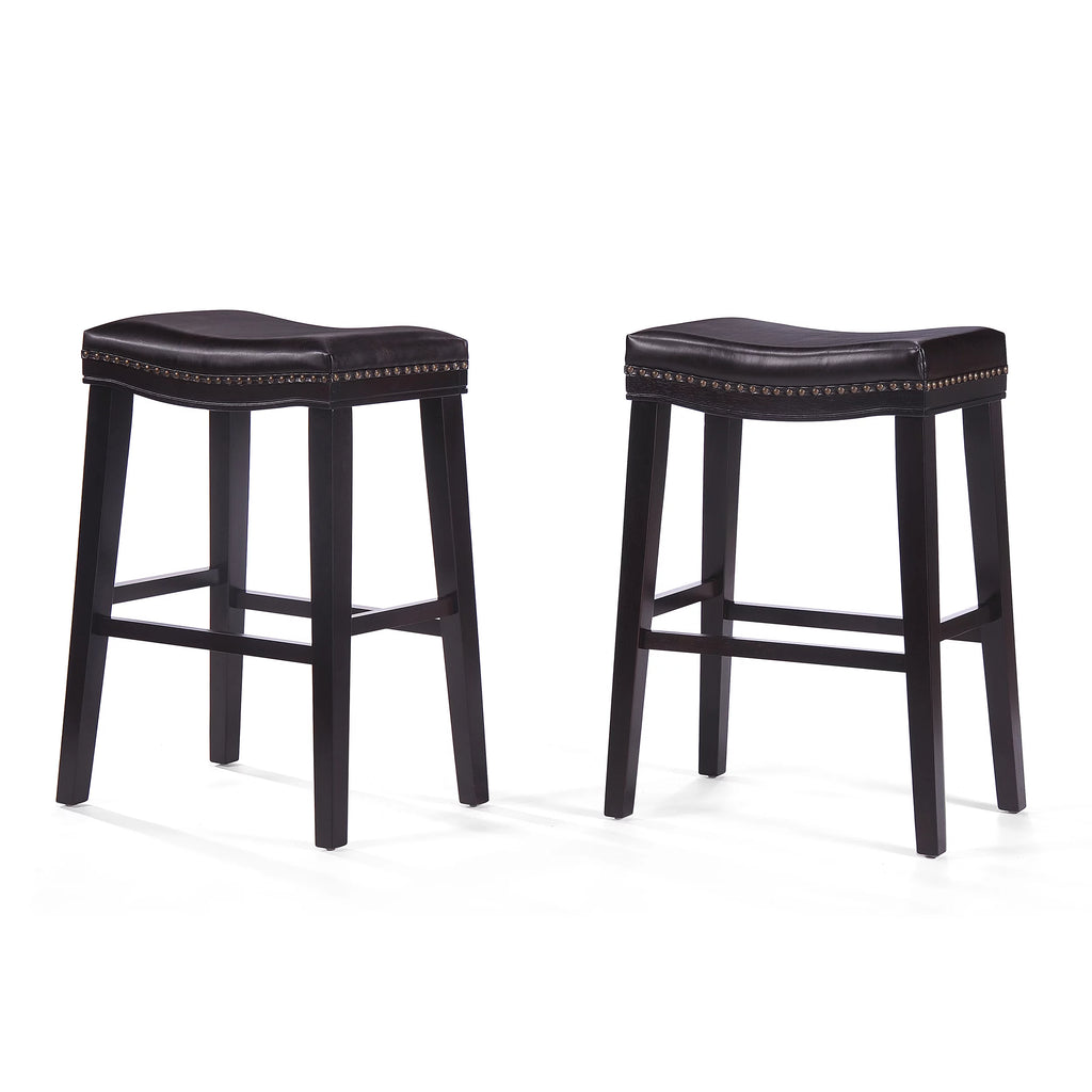 Brown Leather Saddle Stool Set of 2 W95724