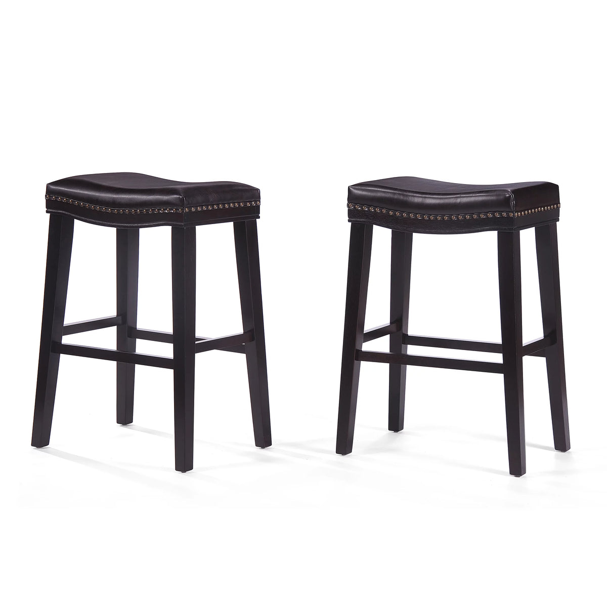 Brown Leather Saddle Stool Set of 2 W95724
