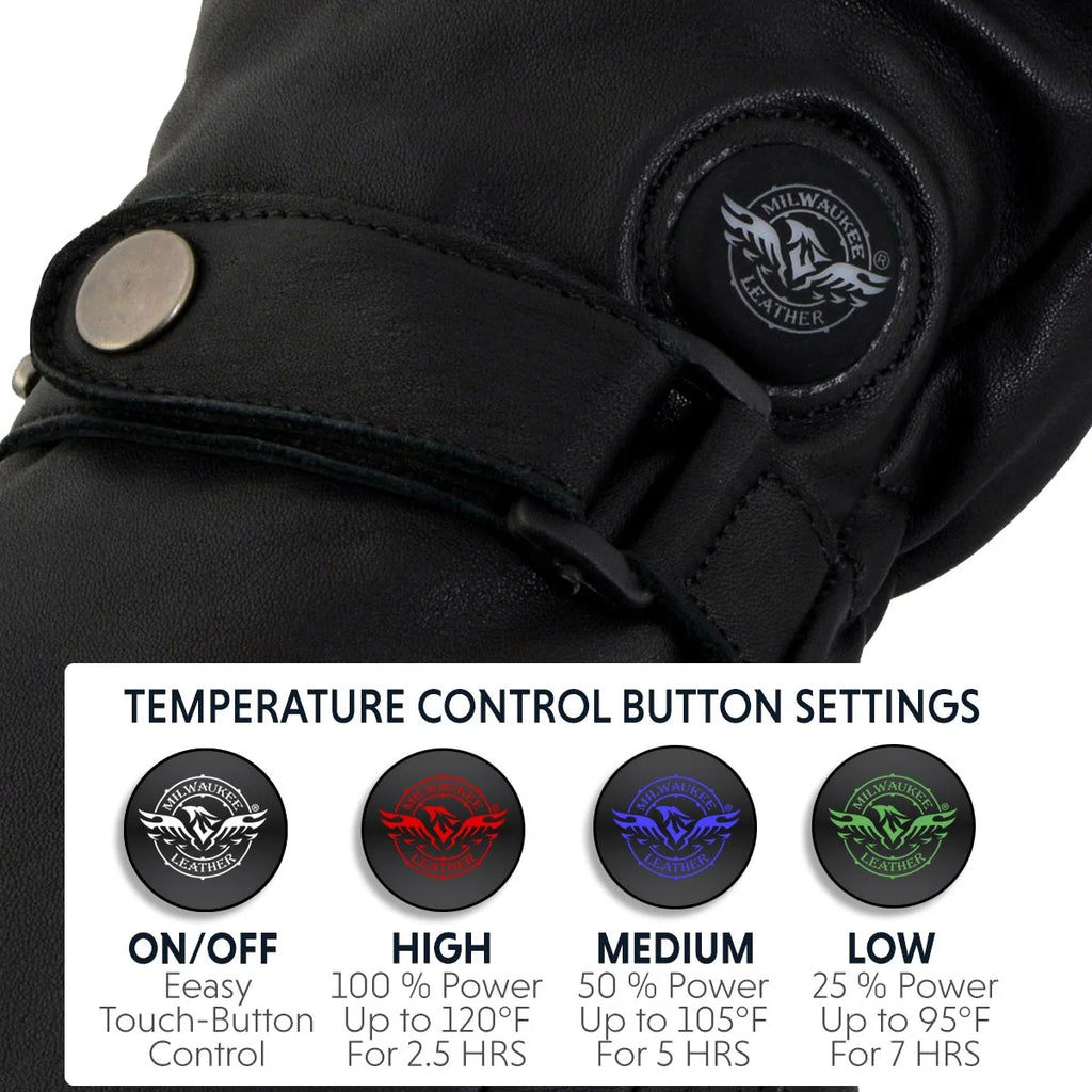 Black Leather Heated Winter Gloves with Battery X-Large E264484
