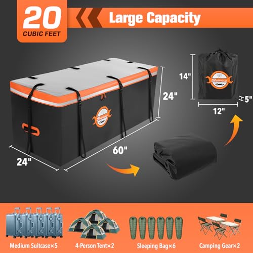 Waterproof 20 Cubic Feet Hitch Cargo Carrier Bag with 8 Straps Y634