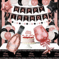 Rose Gold and Black Birthday Banner, Balloons, Fringe Curtains, Tablecloth and Cake Topper U34232