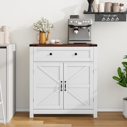 White Freestanding Storage Cabinet with 2 Doors and Walnut Countertop H9283