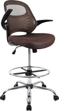 Brown Mesh Drafting Chair with Flip-Up Arms J741643