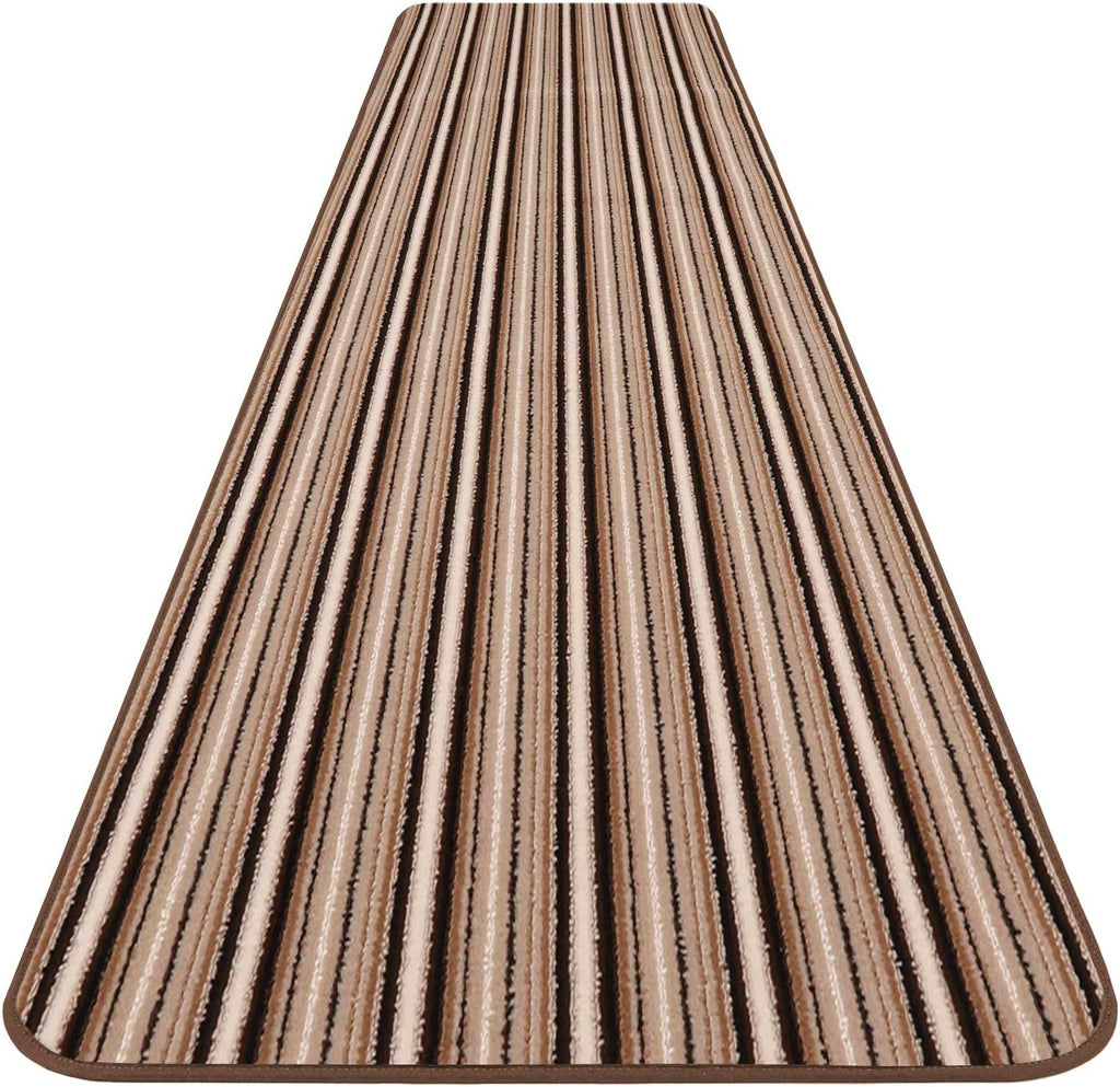 Skid-Resistant Carpet Runner Mocha Brown Stripe 18 Feet X 36 Inches U680