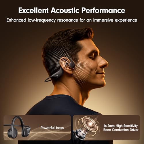 Bone Conduction Open Ear Headphones Bluetooth 5.4 with Mic 10H Playtime IPX5 Waterproof I657941