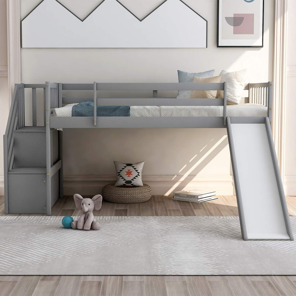 Twin Loft Beds with Slide and Staircase I536