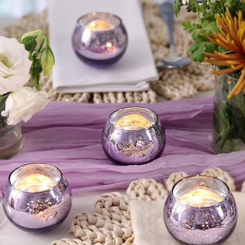 Round Gold Mercury Glass Candle Holder Set of 12 A161394