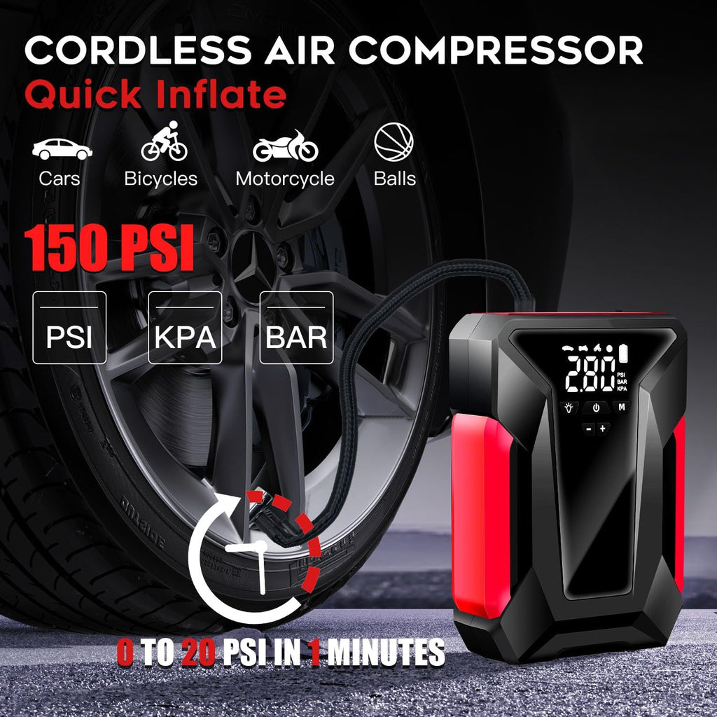 4000A Peak Car Jump Starter with Air Compressor and Emergency LED Light E9548