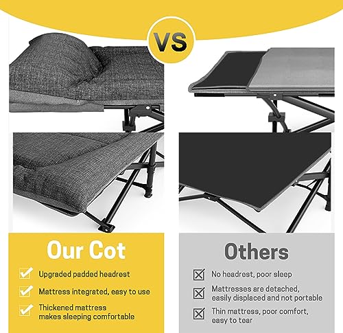 Camping Cot with Cushion and Pillow, Portable Folding Bed with Carry Bag (Grey) W984