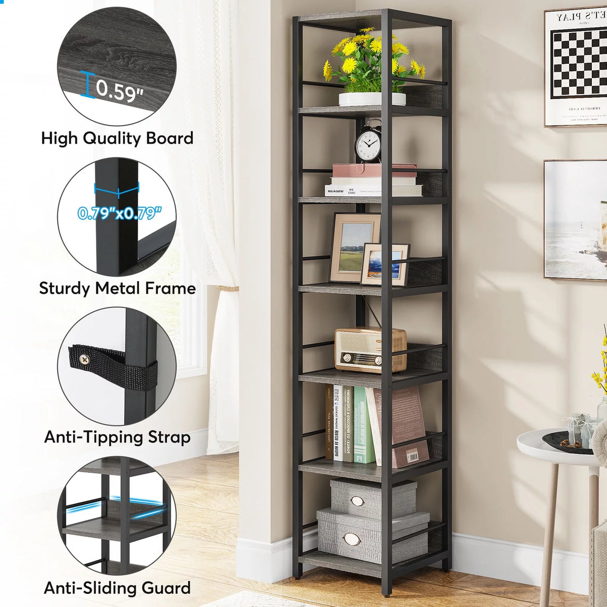 75" 6 Tier Narrow Bookshelf G6620