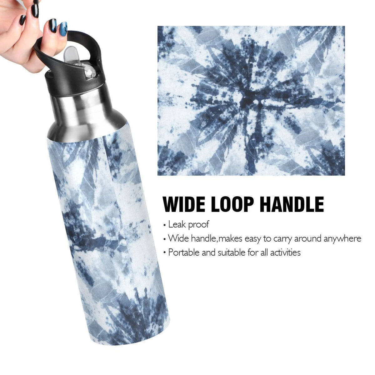 Tie-dye Blue Stainless Steel Insulated Water Bottle with Straw Lid Z895898