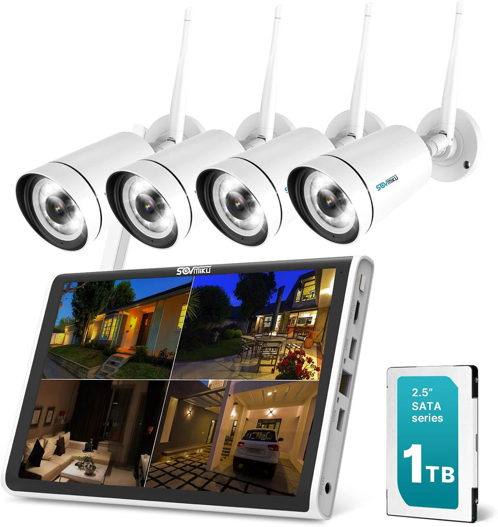 10'' Monitor 2K 2-Way Audio WiFi Security Camera System Outdoor with 1TB HDD M581