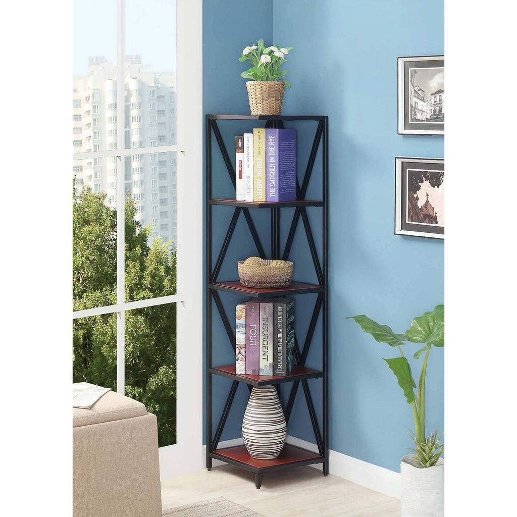 Cherry/Black Metal 5 Tier Corner Bookcase A1813