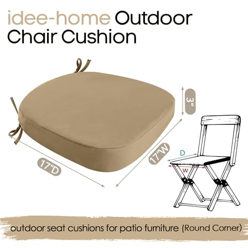 Outdoor Chair Cushions Set of 4, 17" x 17" x 3" Thick D-Shaped Waterproof with Ties N599
