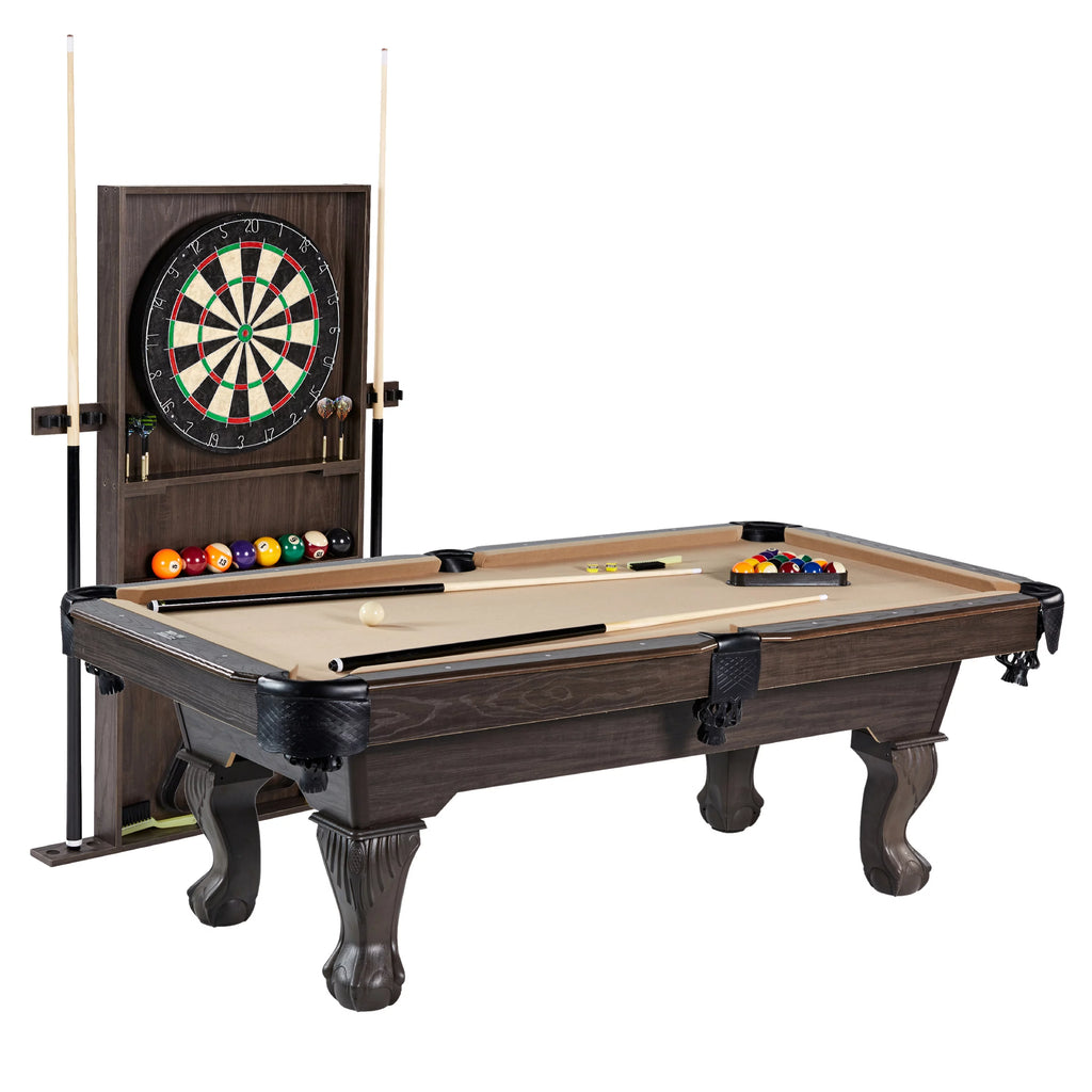 Burgundy Pool Table with Cue Rack and Dartboard Set I67912