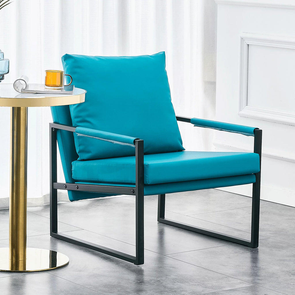 PU Leather Accent Arm Chair Mid Century Modern Upholstered Armchair Metal Frame T771