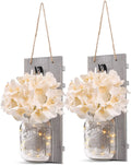 Set of 2 Grey Mason Jar Wall Sconces with Hooks A3217