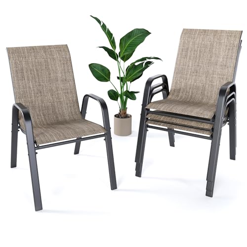 Outdoor Patio Stackable Dining Chairs Set of 4 All-Weather Textilene Y9093