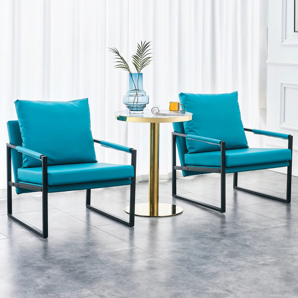 PU Leather Accent Arm Chair Mid Century Modern Upholstered Armchair Metal Frame T771