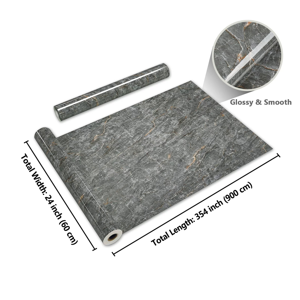24"x354" Grey Marble Peel and Stick Wallpaper E75473