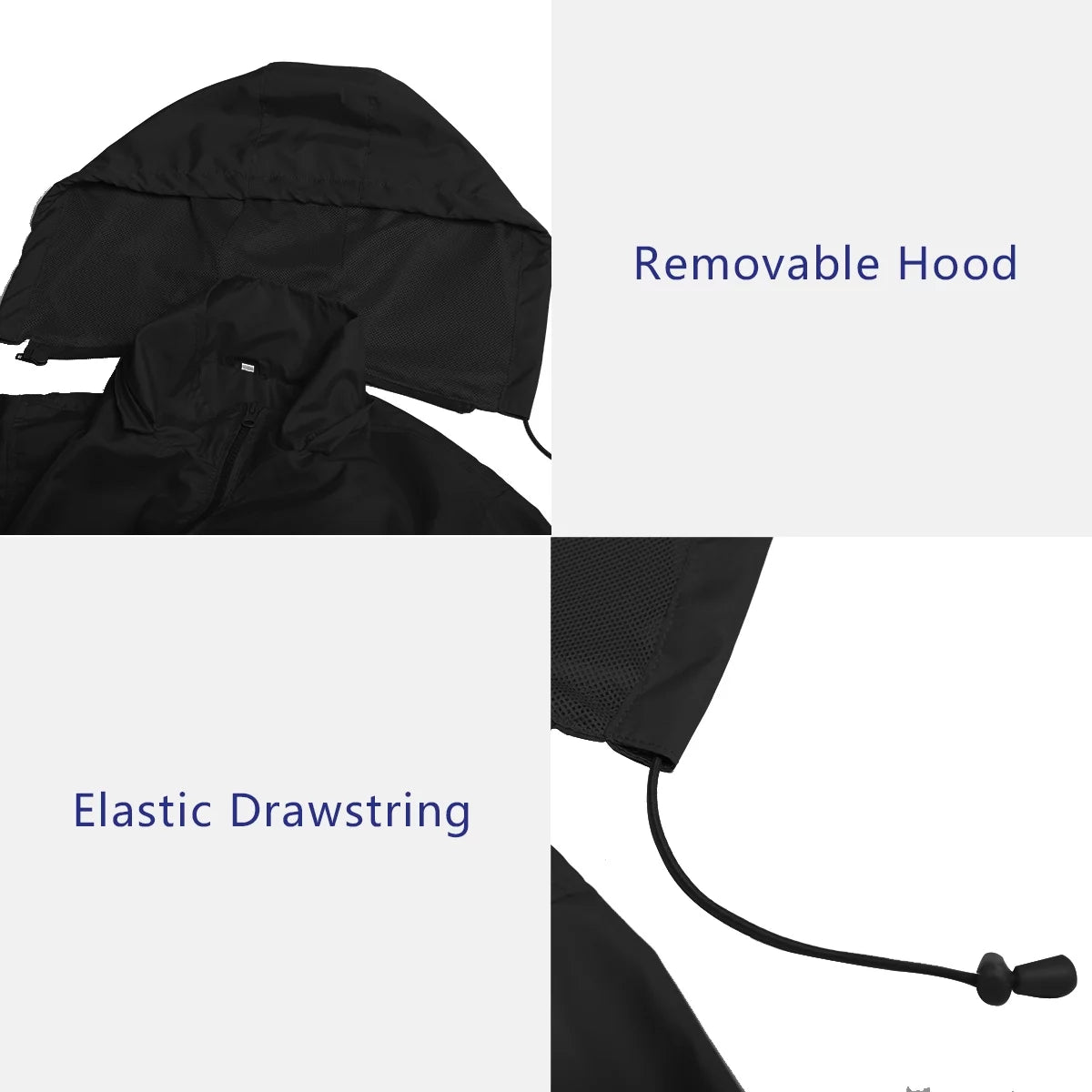 Lightweight Waterproof Hooded Rain Jacket Black XL U860315