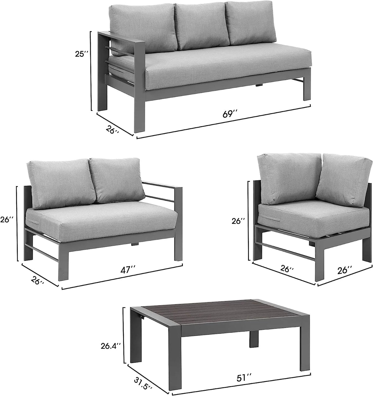 Aluminum Outdoor Patio Furniture Set with Dining Table U96593