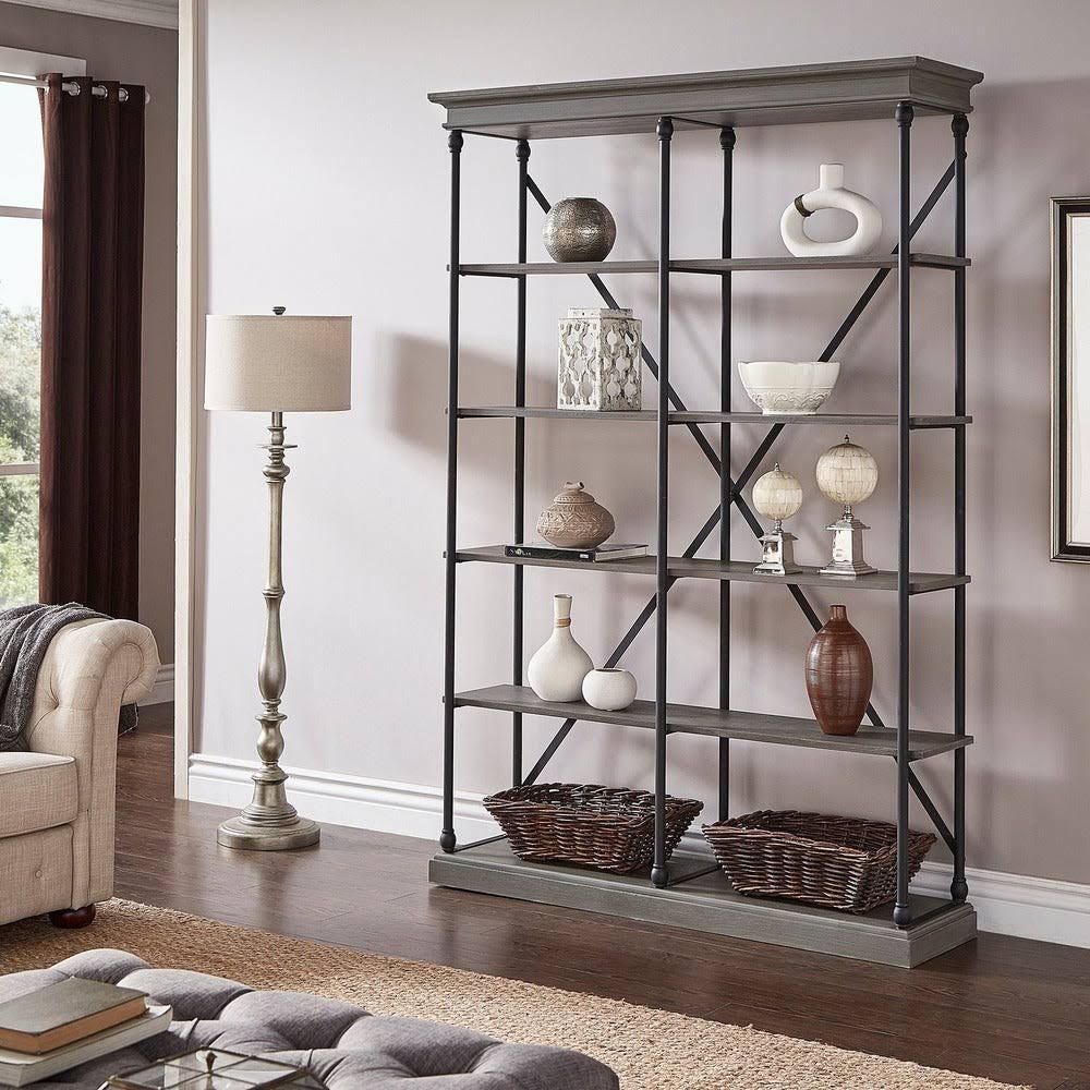 Antique White Double Shelving Bookcase F58817