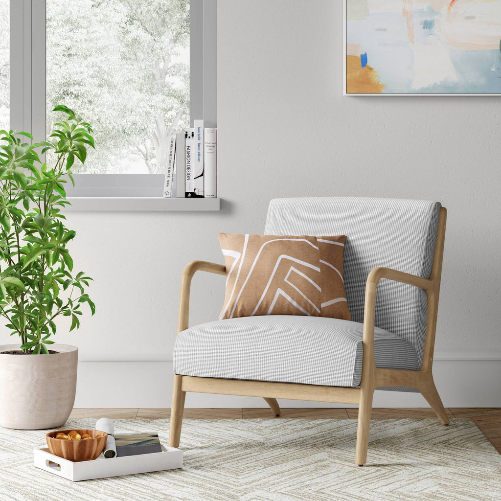 Plaid White/Black Wood Armchair Y17864
