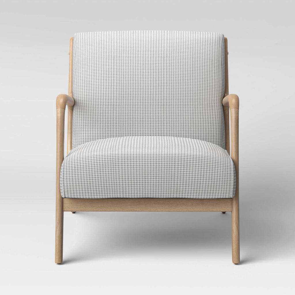 Plaid White/Black Wood Armchair Y17864