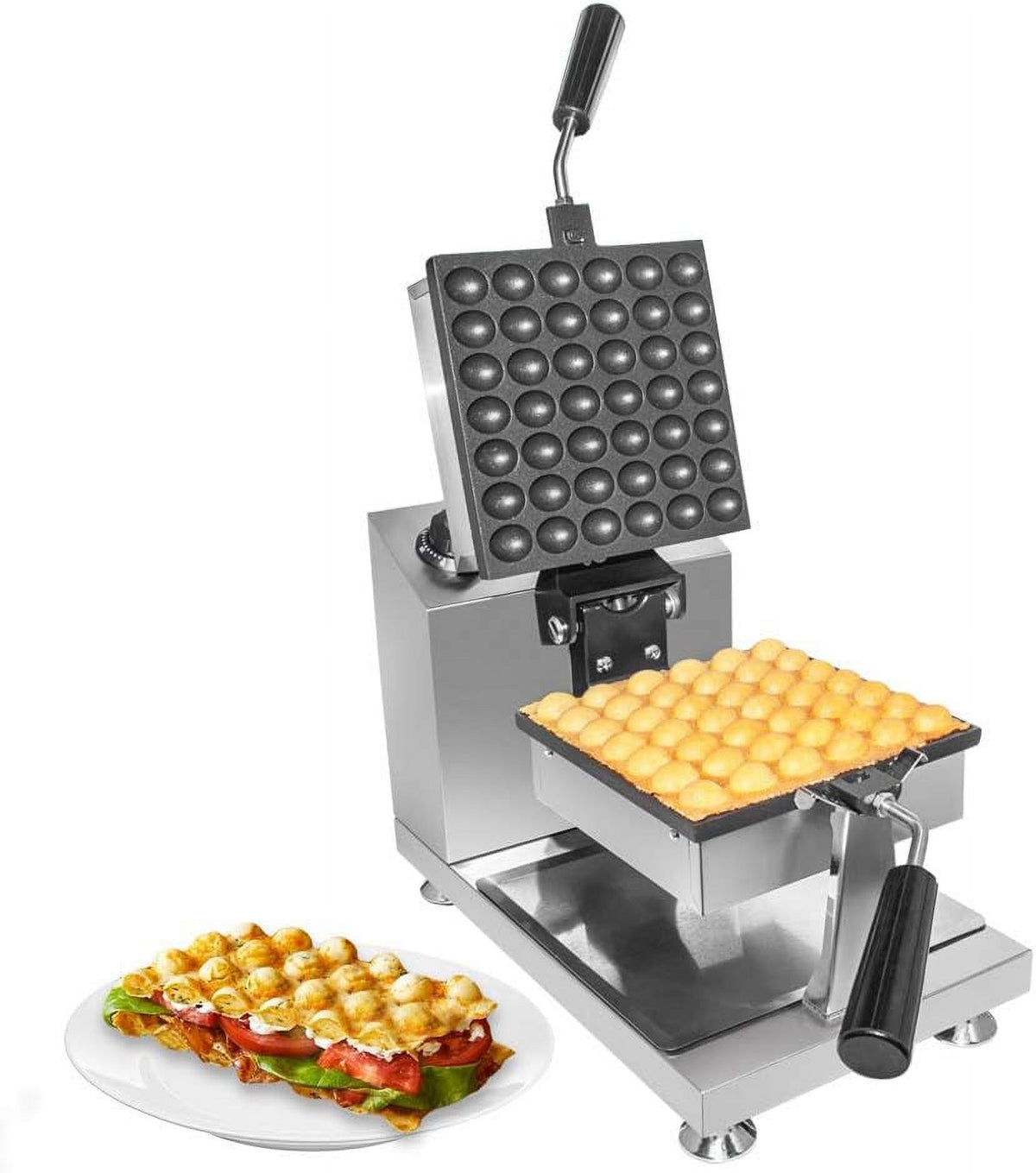 Stainless Steel Square Shaped Nonstick Egg Waffle Maker with Manual Thermostat, 1300W J247961