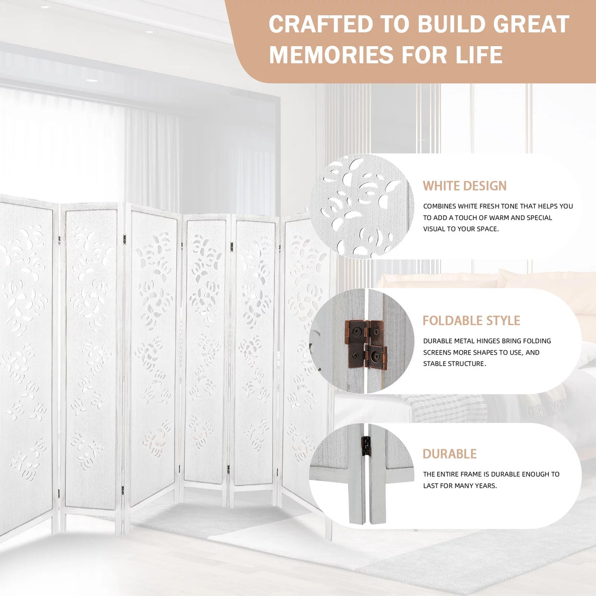 6 Panel Wooden Folding Room Divider Z415380