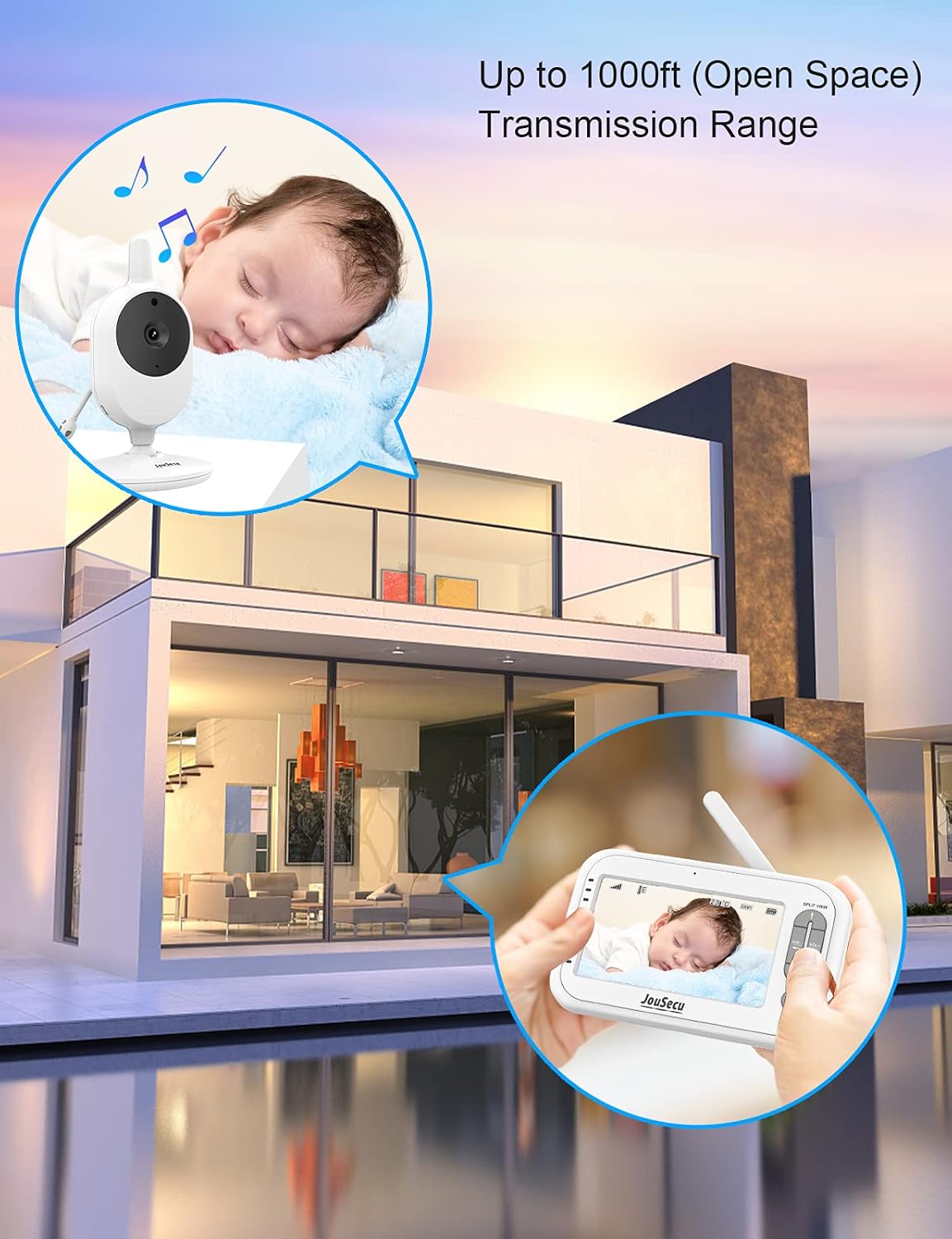Baby Monitor with 2 Camera and Audio 4.3 Inches LCD Split Screen C2710