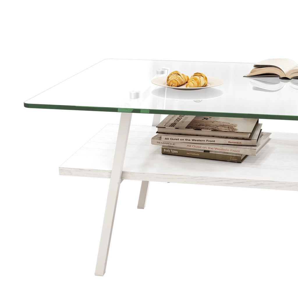 Rectangle Coffee Table with Glass Top and Metal Legs P2592