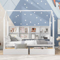 White Twin House Bed with Storage Drawers and Shelves U447