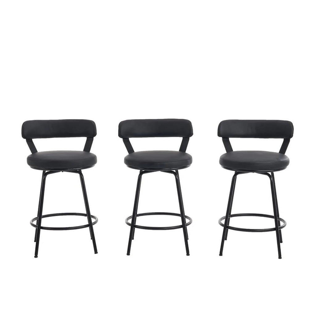 Black Faux Leather Swivel Counter Stool Set of 3 O651
