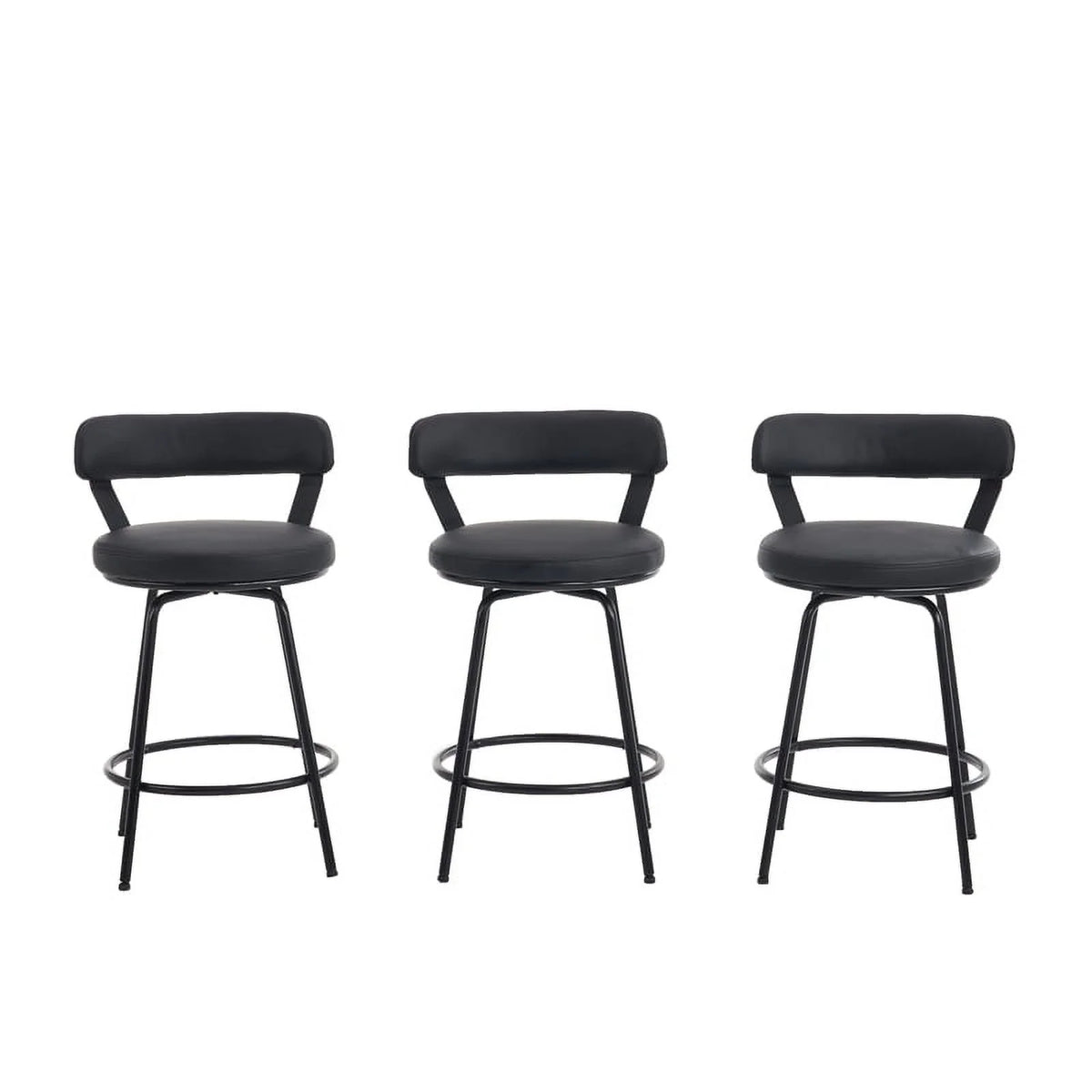 Black Faux Leather Swivel Counter Stool Set of 3 O651
