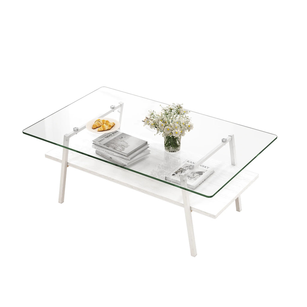Rectangle Coffee Table with Glass Top and Metal Legs P2592