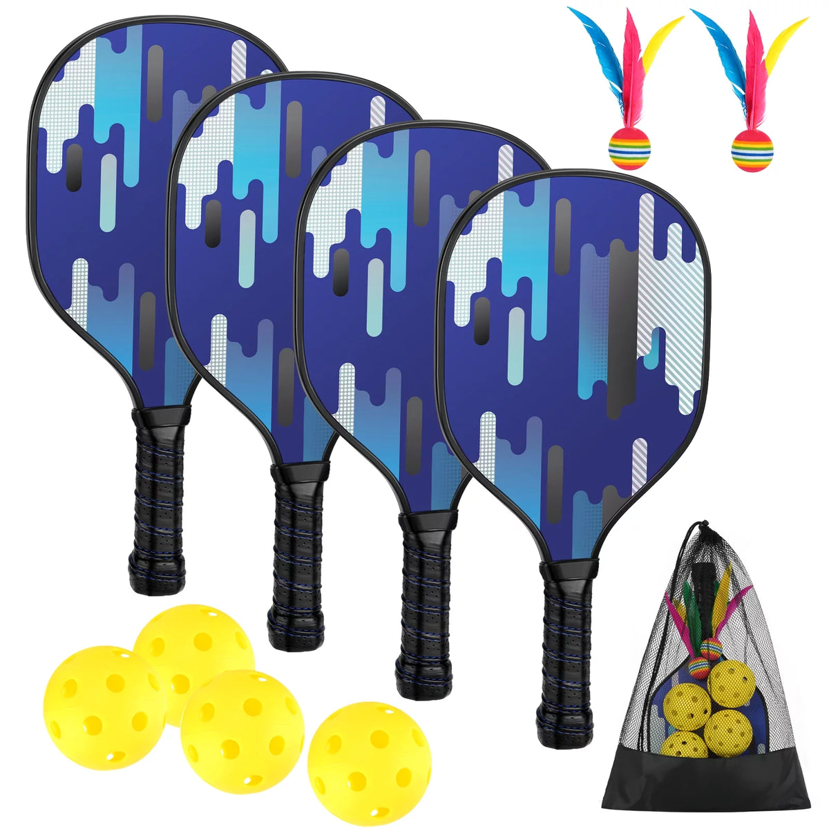 Wood Pickleball Paddles Set of 4 with Mesh Bag O76595