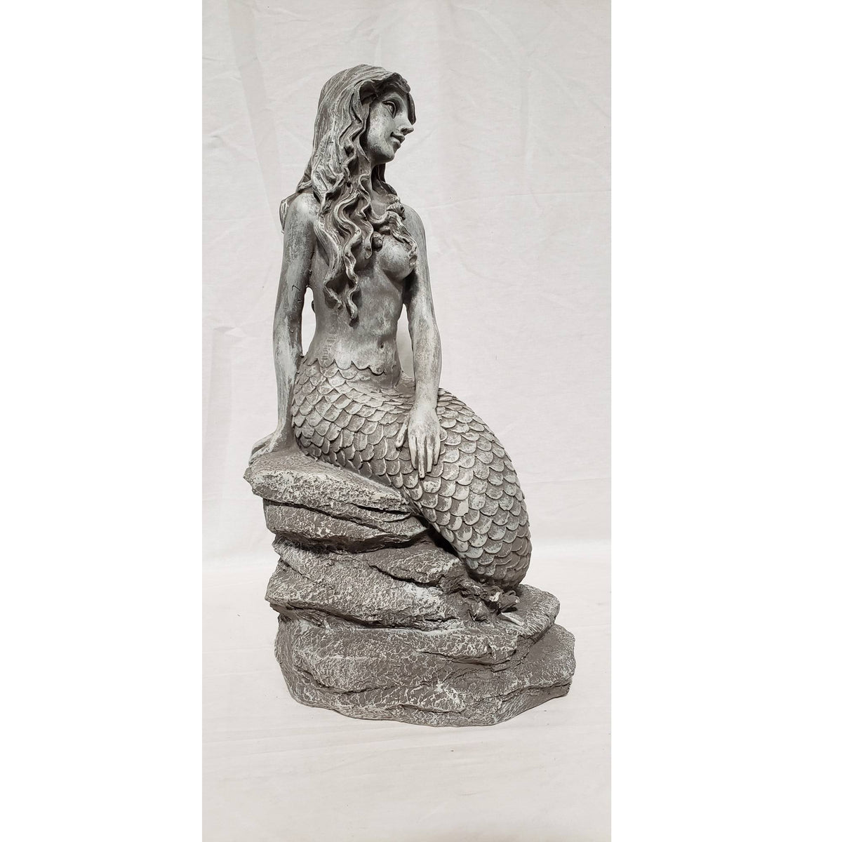 Gray Whitewashed Ceramic Mermaid Statue E875986