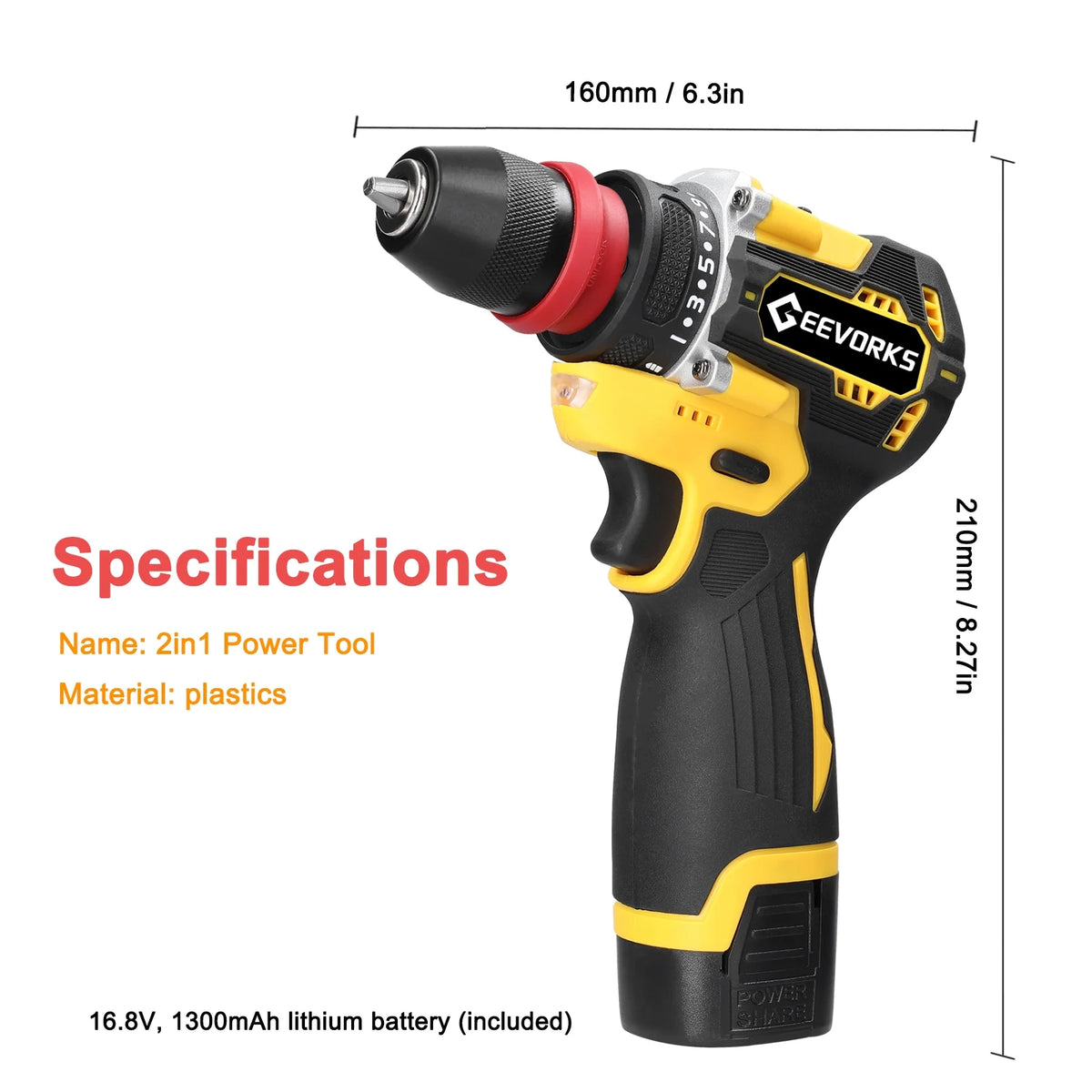 Electric Screwdriver 45Nm Torque 16.8V 2in1 Drill Q124432